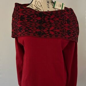 Anne Klein Cowl Neck Cotton Blend Sweater with Black Crystals. New. Large.